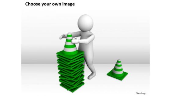 Business People 3d With Stack Of Traffic Cones PowerPoint Templates Ppt Backgrounds For Slides