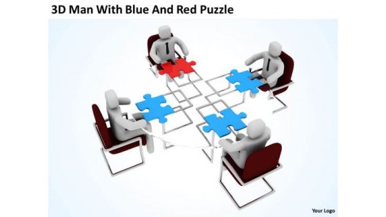 Business People Clip Art 3d Men With Blue And Red Puzzle PowerPoint Slides