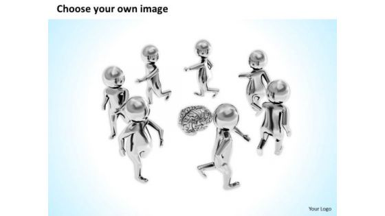 Business People Images Illustration Of Running Golden 3d Man Around Human Brain PowerPoint Slides