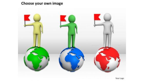 Business People Images Man On Globe With Red Flag PowerPoint Templates Ppt Backgrounds For Slides