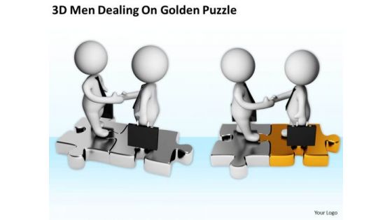 Business People Images Men Dealing On Golden Puzzle PowerPoint Templates Ppt Backgrounds For Slides