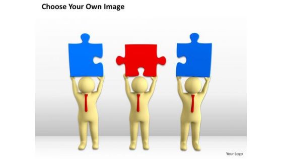 Business People Vector 3d Men Holding Puzzles Solution PowerPoint Templates