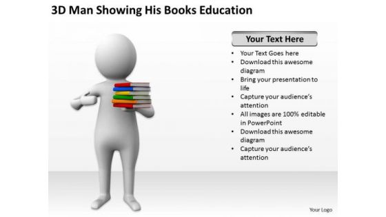 Business People Walking 3d Man Showing His Books Education PowerPoint Slides