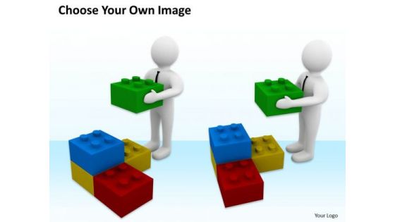 Business People Walking Child Toy Block World PowerPoint Templates Slides