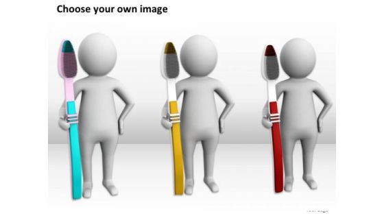 Business Persons 3d Man Holding Green Tooth Brush PowerPoint Templates Ppt Backgrounds For Slides