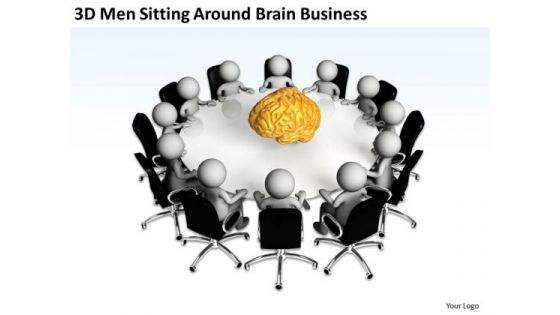 Business Persons 3d Men Sitting Around Brain New PowerPoint Presentation Slides