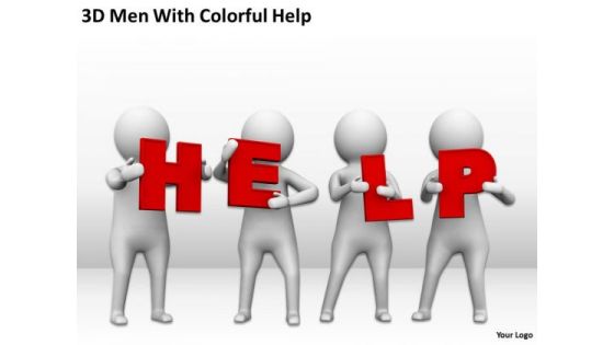Business Persons 3d Men With Colorful Help PowerPoint Slides