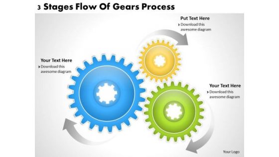 Business Planning Strategy 3 Stages Flow Of Gears Process Strategic Ppt Slide