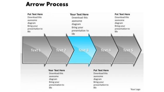 Business Ppt Theme Arrow Writing Process Representation Video 5 Stages 4 Image