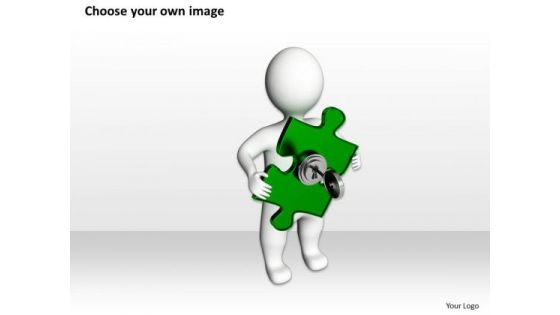 Business Process Diagrams 3d Man With Blue Puzzle PowerPoint Slides