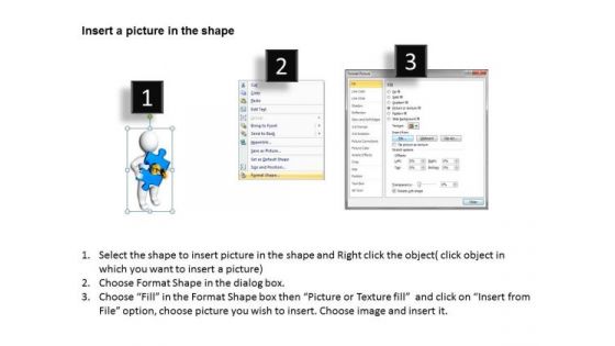 Business Process Diagrams 3d Man With Blue Puzzle PowerPoint Slides