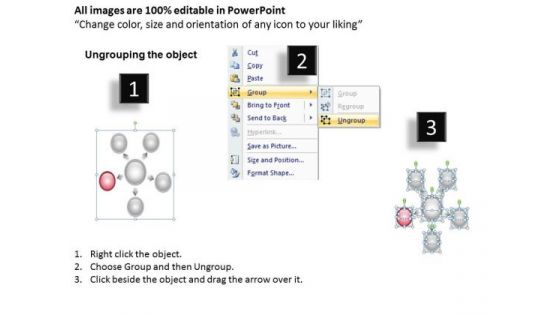 Business Process Flow Diagram 5 Stages Hub And Spoke Centralized PowerPoint Slides