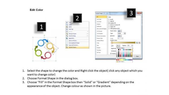 Business Process Flowchart Examples Round Implementation Of 4 Stages PowerPoint Templates