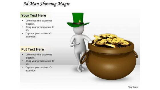 Business Process Strategy 3d Man Showing Magic Concepts