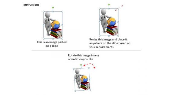 Business Strategy 3d Man With Books And Globe Concept Statement