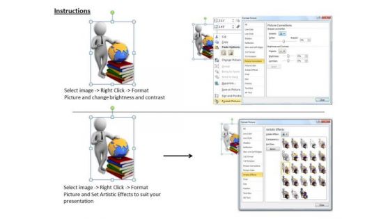 Business Strategy 3d Man With Books And Globe Concept Statement