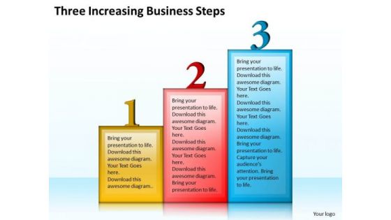 Business Strategy Concepts Three Increasing Steps Strategic Planning Ppt Slide