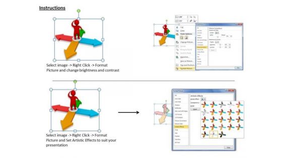 Business Strategy Formulation 3d Man Confused Arrows Character Modeling