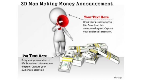 Business Strategy Implementation 3d Man Making Money Announcement Characters
