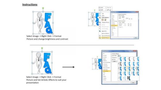 Business Strategy Implementation 3d Man Showing Faq Concept
