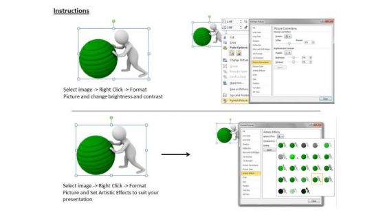 Business Strategy Innovation 3d Man Pushing Green Ball Adaptable Concepts