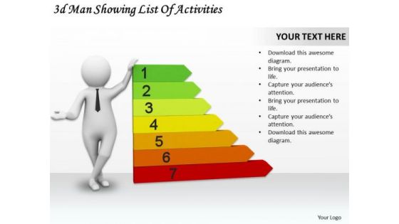 Business Strategy Planning 3d Man Showing List Of Activities Character