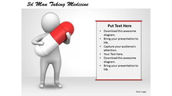 Business Strategy Planning 3d Man Taking Medicine Character
