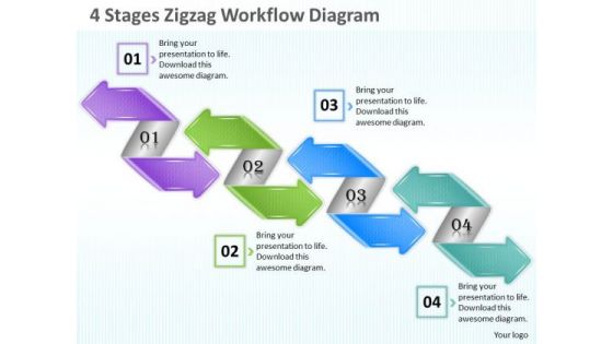 Business Strategy Planning 4 Stages Zigzag Workflow Diagram Project Management Ppt Slide