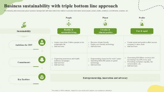 Business Sustainability With Triple Bottom Line Approach Ppt Example SS