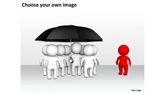 Business Workflow Diagram Blue Man Joinning Group Of People Under Black Umbrella PowerPoint Slides