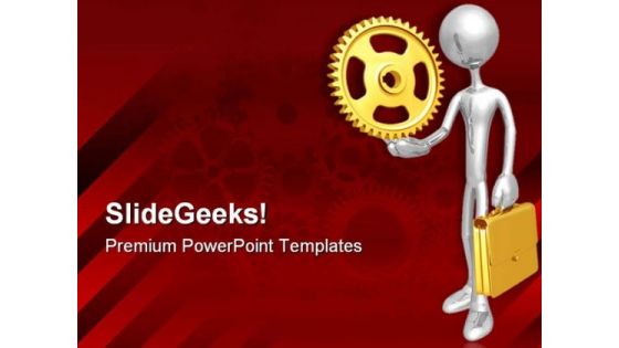 Businessman Holding A Gear Metaphor PowerPoint Templates And PowerPoint Backgrounds 0511