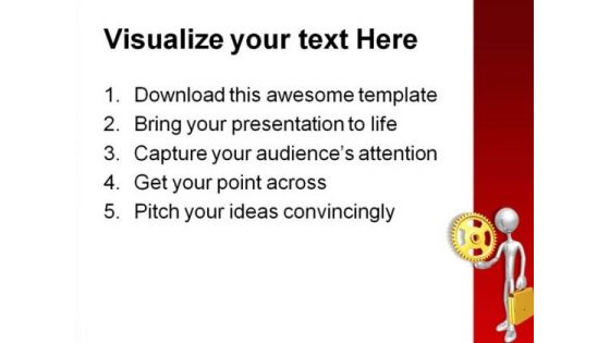 Businessman Holding A Gear Metaphor PowerPoint Themes And PowerPoint Slides 0511