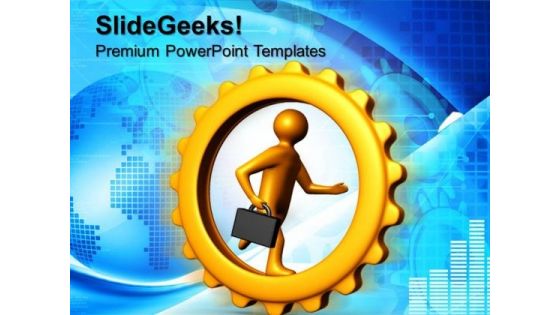 Businessman Running Inside A Gear Business PowerPoint Templates And PowerPoint Themes 0612