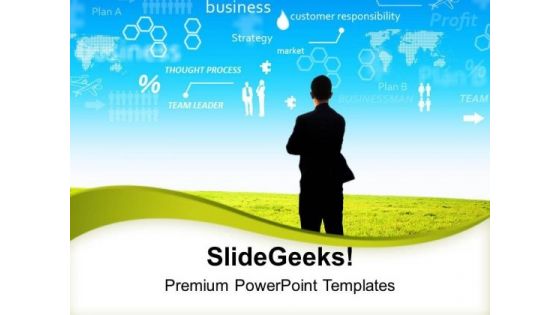 Businessman Standing Facing Factors Growth PowerPoint Templates Ppt Backgrounds For Slides 0313