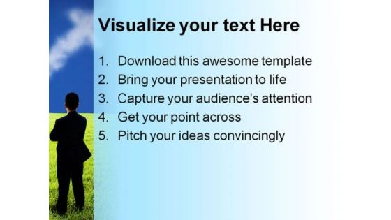 Businessman Watching Arrow Success PowerPoint Themes And PowerPoint Slides 0211
