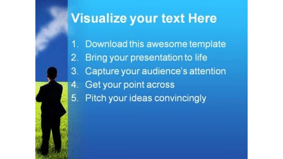 Businessman Watching Arrow Success PowerPoint Themes And PowerPoint Slides 0211