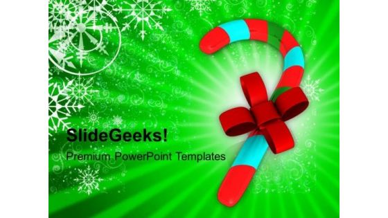 Candy Cane With Red Ribbon PowerPoint Templates Ppt Backgrounds For Slides 1212