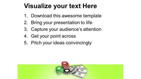 Casino Chips With Dollars Game Theme PowerPoint Templates Ppt Backgrounds For Slides 0413