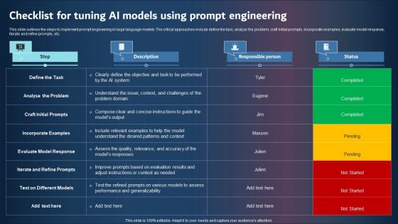 Checklist For Tuning AI Models Using Prompt Engineering Graphics PDF