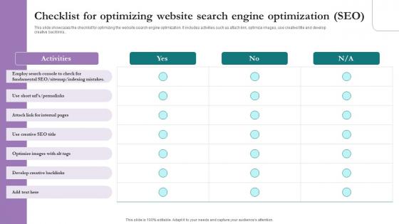 Checklist Optimizing Website Search Comprehensive Marketing Guide For Tourism Industry Sample Pdf