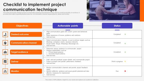 Checklist To Implement Project Communication Technique Graphics Pdf