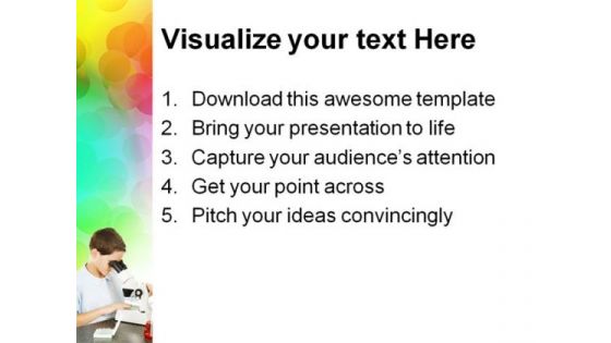 Child Looks Through Microscope Education PowerPoint Template 1110