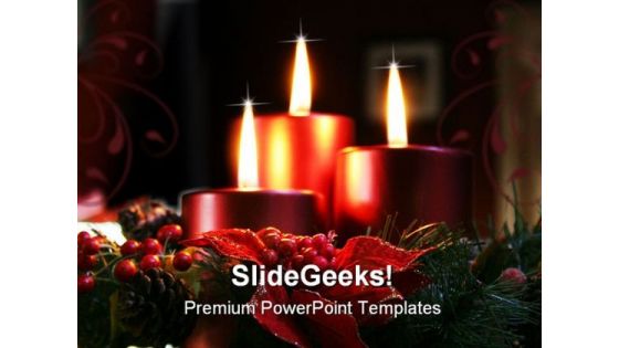 Christmas Candles In Wreath Holidays PowerPoint Template 1010
