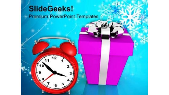 Christmas Present With Alarm Clock Event PowerPoint Templates Ppt Backgrounds For Slides 1112