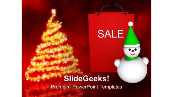 Christmas Sale Shopping Bag Snowman PowerPoint Templates Ppt Backgrounds For Slides 1212