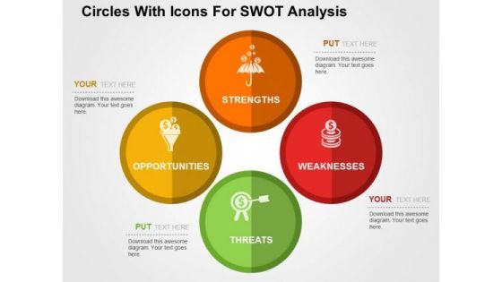 Circles With Icons For Swot Analysis PowerPoint Template