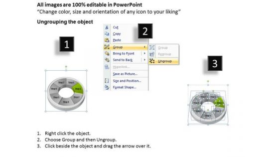 Circular 7 Steps Pie Chart Illustration Elements Business Plan PowerPoint Templates