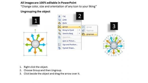 Circular 9 Steps Diverging And Converging Flow Network PowerPoint Slides