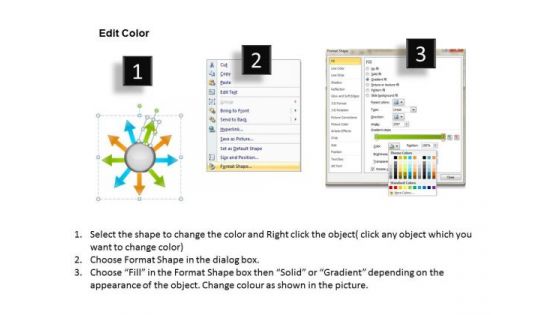 Circular 9 Steps Diverging And Converging Flow Network PowerPoint Slides