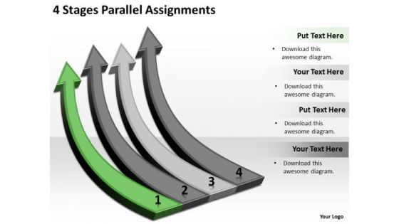 Circular Arrow In PowerPoint 4 Stages Parallel Assignments Slides